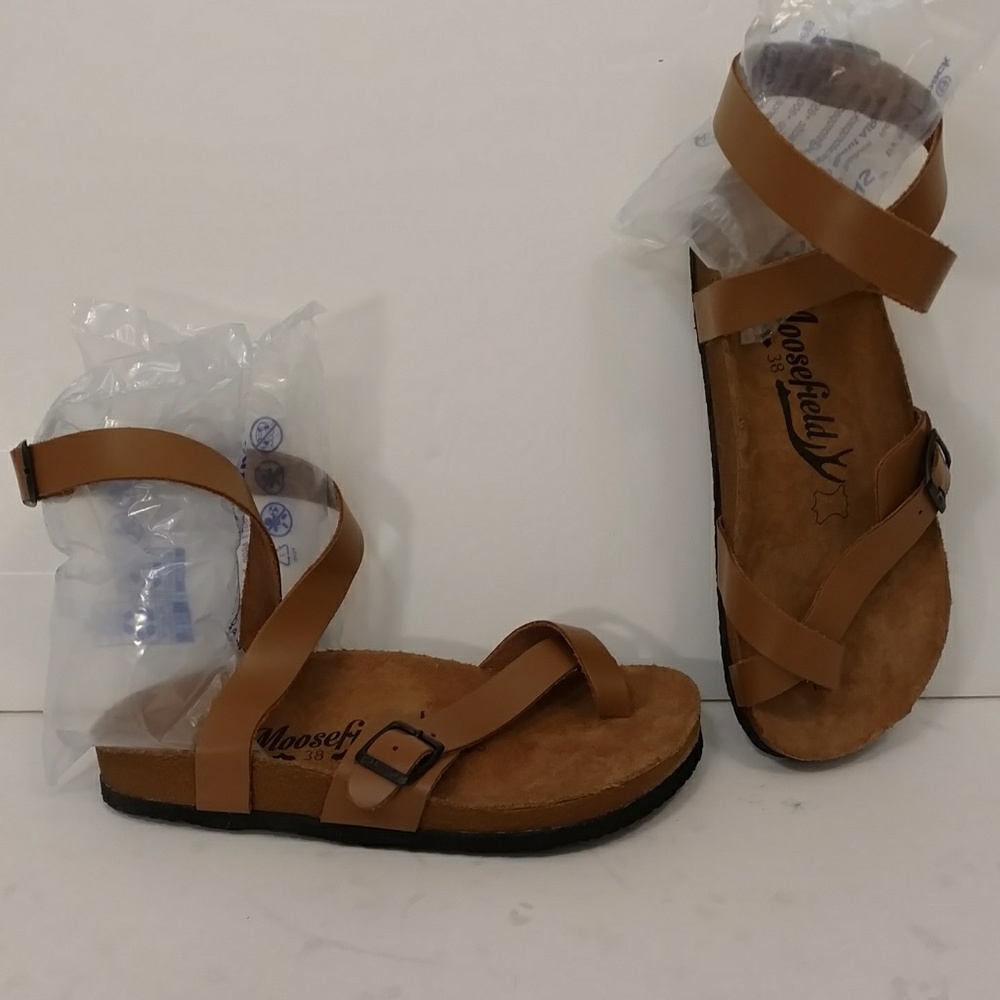 Moosefield Leather Ankle Strap Sandals 38 Unisex Natural Leather Unworn SeeMeasr
